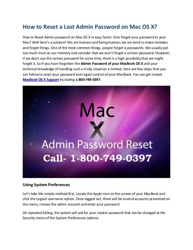 Lost administrator password for mac